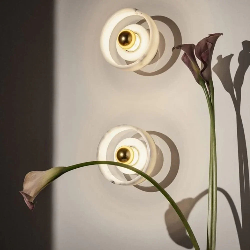 Metavaya Wall lamp Dia 18cm*2 / White marble Stone wall lamp 653733628791 M-202112141500-2 Buy Stone Wall Lamps Online