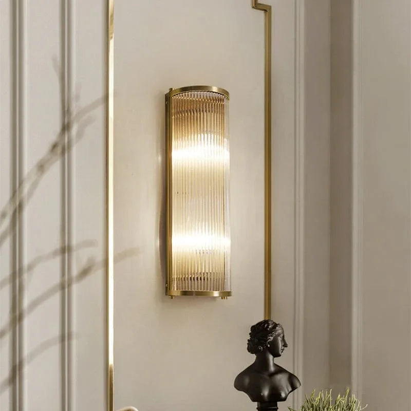 Metavaya Wall lamp Dia 15.5cm x H 51.5cm / Brass Striped Glass Sconce 323232417652 M2022100505-2