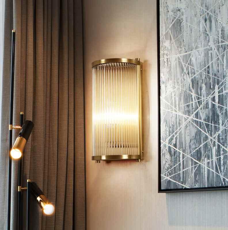 Metavaya Wall lamp Dia 11.5cm x H 31.5cm / Brass Striped Glass Sconce 323232417645 M2022100505-1