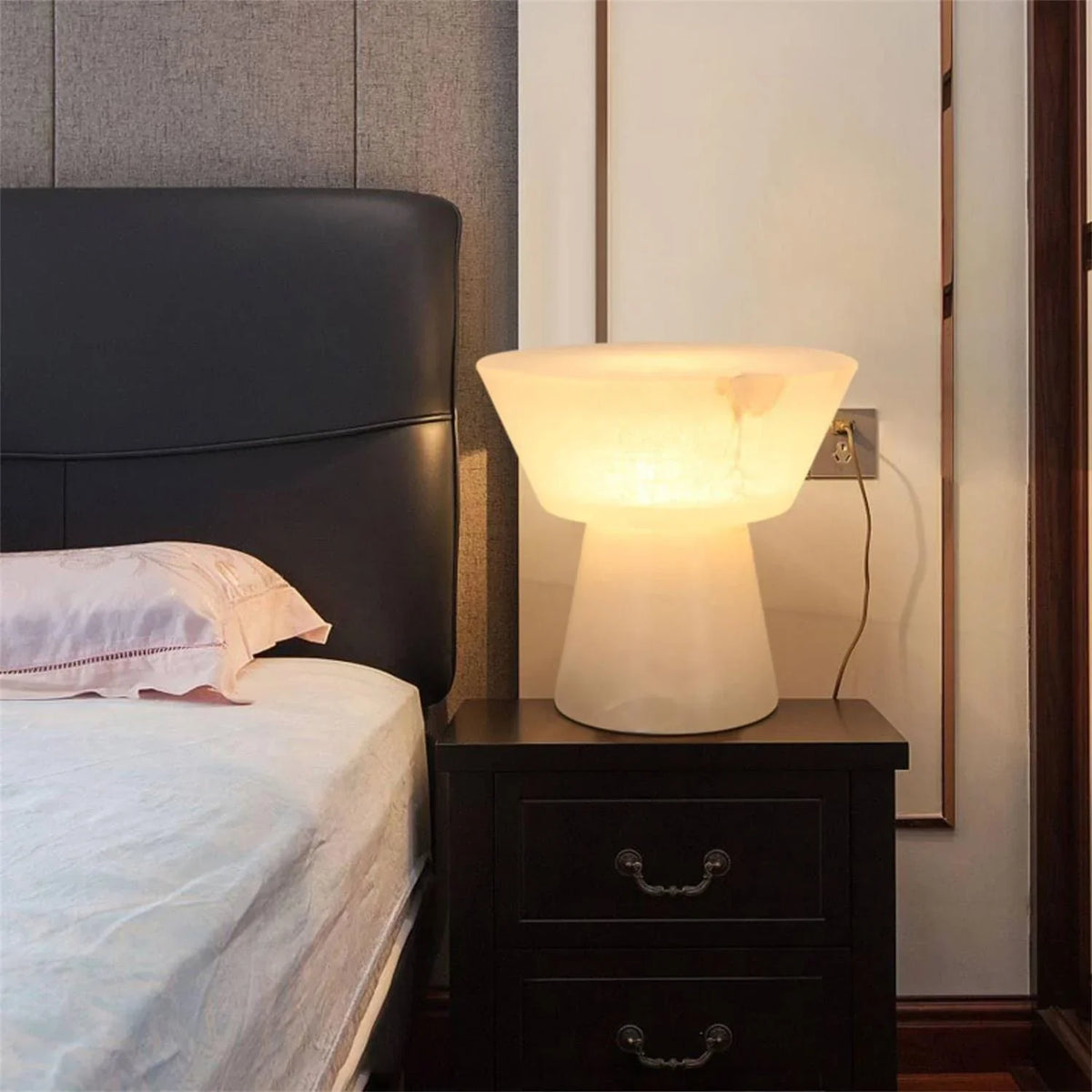 Metavaya Table lamp Dia 20cm x H 20cm / White / US plug Tambourine Shape Cloud Stone Table Lamp 662668874333 202304072-1 Tambourine Shape Cloud Stone Table Lamp