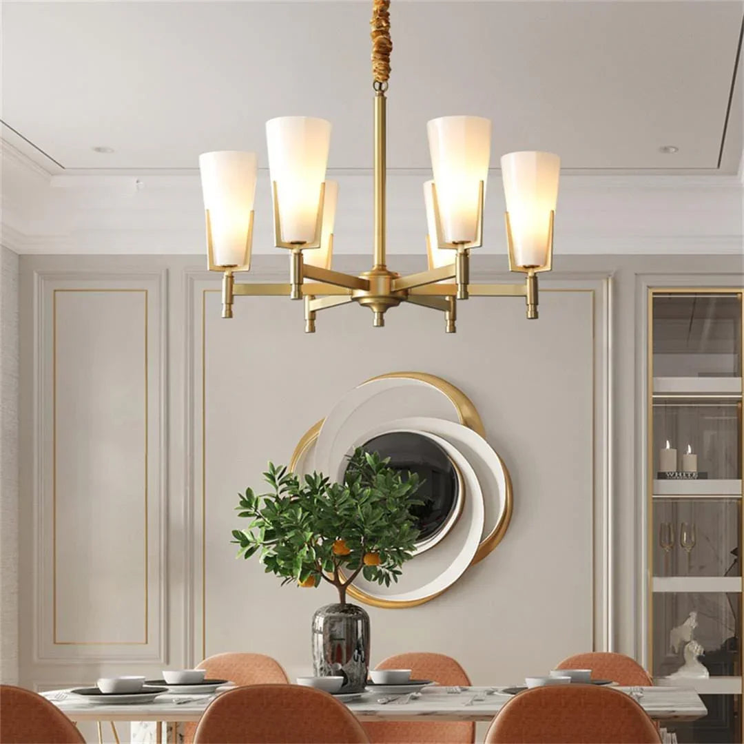 Metavaya Chandelier 6heads Dia 65cm x H 46cm / Brass & White glass Upton Chandelier 323232401545 M2022101204-1 Buy Upton Chandeliers Online in USA