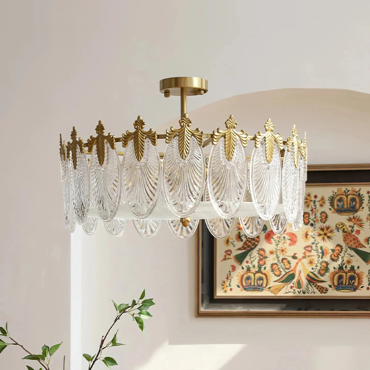 Metavaya Chandelier 8heads Dia 60cm x H 23cm Vintage Crystal Leaf Chandelier 336019215822 M2023021503-3