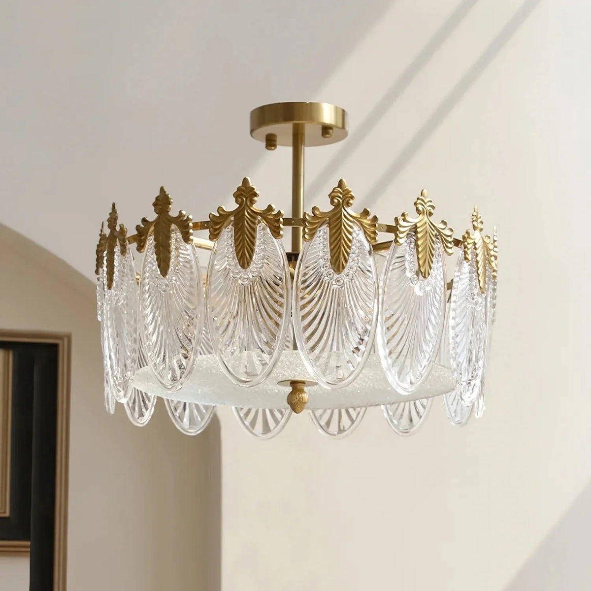 Metavaya Chandelier 6heads Dia 50cm x H 23cm Vintage Crystal Leaf Chandelier 336019215815 M2023021503-2