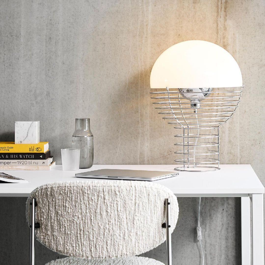 Metavaya Table lamp Dia 30cm x H 42cm / Chrome+white / US plug Wire Table Lamp 653733640298 M-202112241614-1 Shop Wire Table Lamp Online in USA