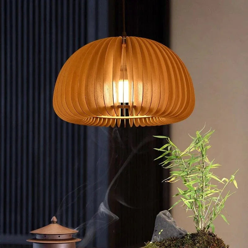 Metavaya Pendant lamp Dia 50cm x H 30cm / Wooden Wood Pumpkin Pendant Light 21213160039 M2022101504-3