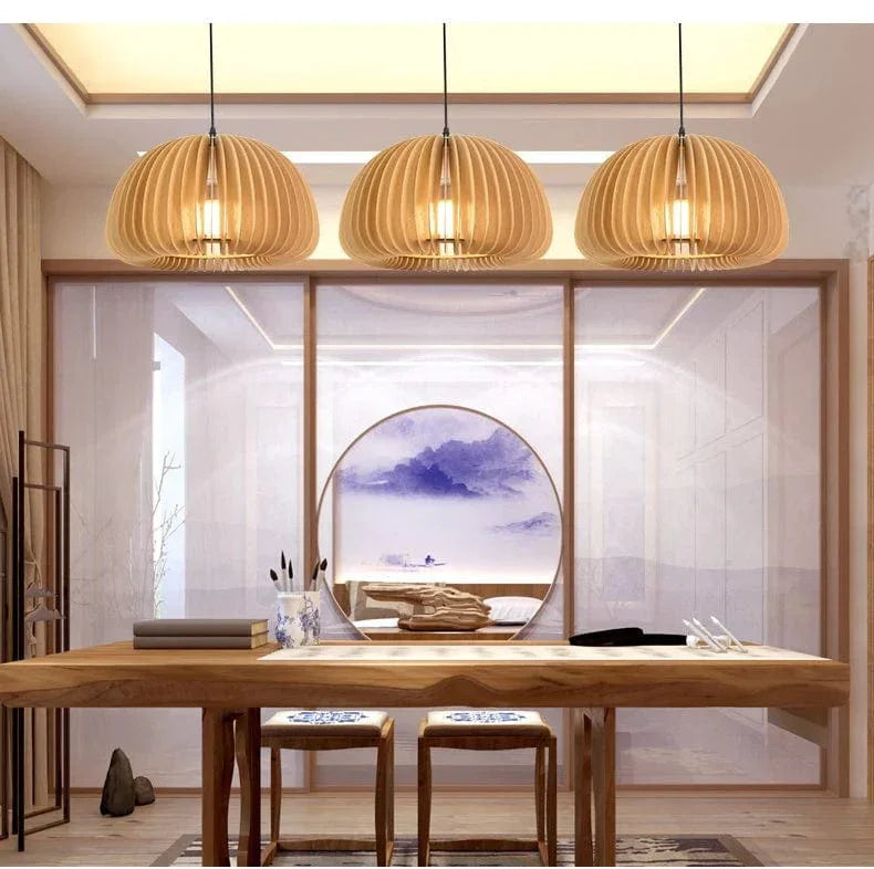 Metavaya Pendant lamp Wood Pumpkin Pendant Light