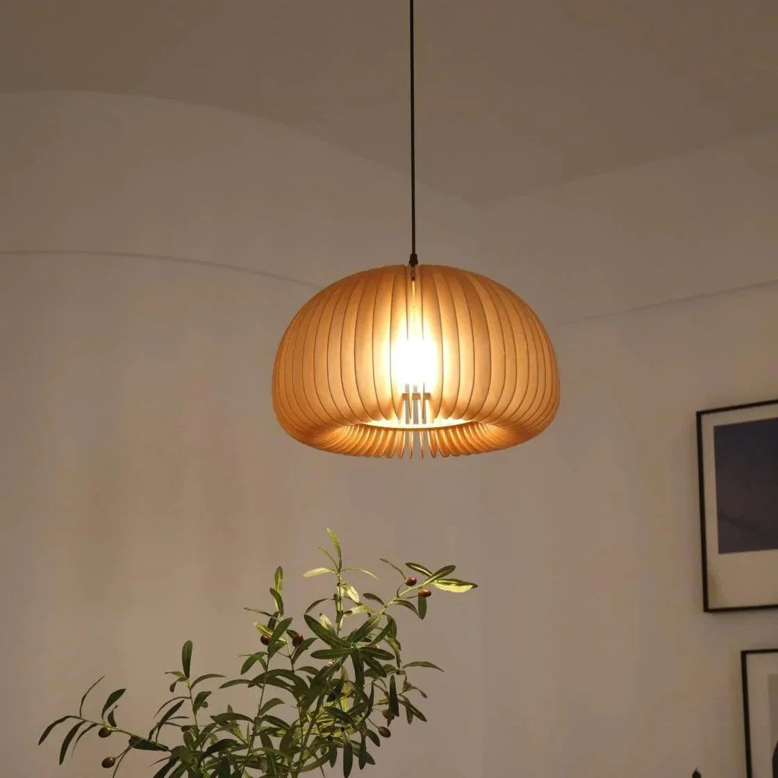 Metavaya Pendant lamp Dia 30cm x H 18cm / Wooden Wood Pumpkin Pendant Light 21213160015 M2022101504-1