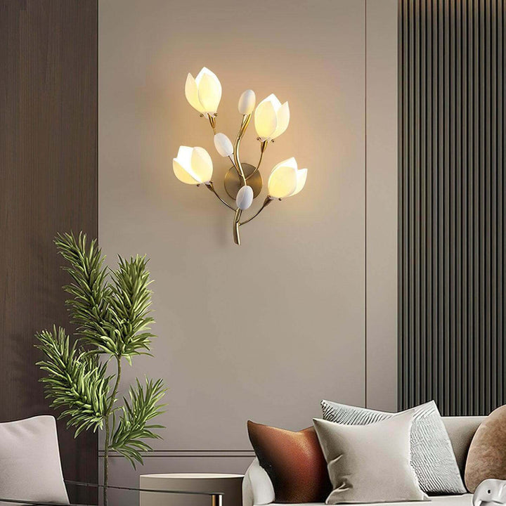 Metavaya Wall light Dia 35cm x H 45cm / ∅ 13.8″ x H 17.7″ / Gold & white Magnolia Bloom Wall Light 662668885391 M202404191-1 Magnolia Bloom Wall Light- Buy online