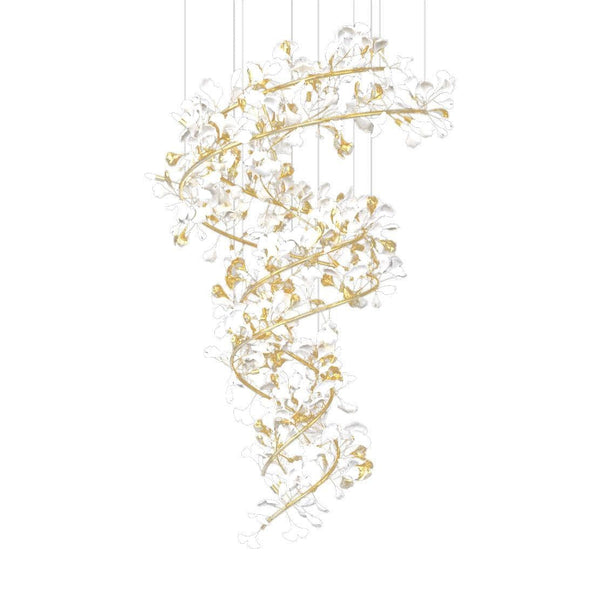 Metavaya Chandelier Dia 80cm x H 200cm / ∅ 31.5″ x H 78.7″ / White+Gold Gingko Chandelier Q 6938617788322 M2023100306-1