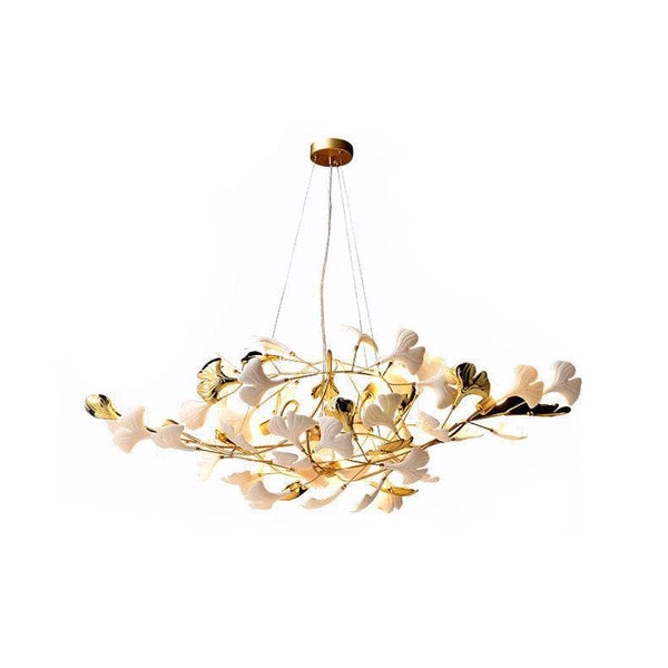 Metavaya Chandelier L 100cm x H 45cm / L 39.4″ x H 17.7″ / Gold+White Gingko Chandelier S 6938617788360 M2023100307-1