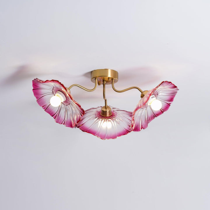 Metavaya Ceiling Lamp 3 heads Dia 80cm x H 26cm / ∅ 31.5″ x H 10.3″ / Pink Lotus Leaf Glass Ceiling Lamp 662668837871 M2023121902-2 Lotus Leaf Glass Ceiling Lamp Sale