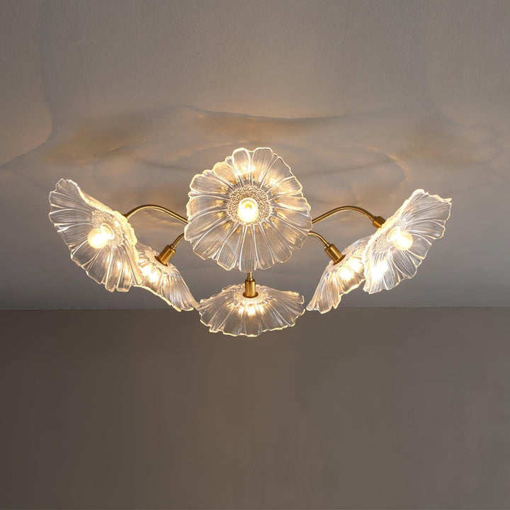 Metavaya Ceiling Lamp 6 heads Dia 90cm x H 26cm / ∅ 35.4″ x H 10.3″ / Clear Lotus Leaf Glass Ceiling Lamp 662668837901 M2023121902-5 Lotus Leaf Glass Ceiling Lamp Sale