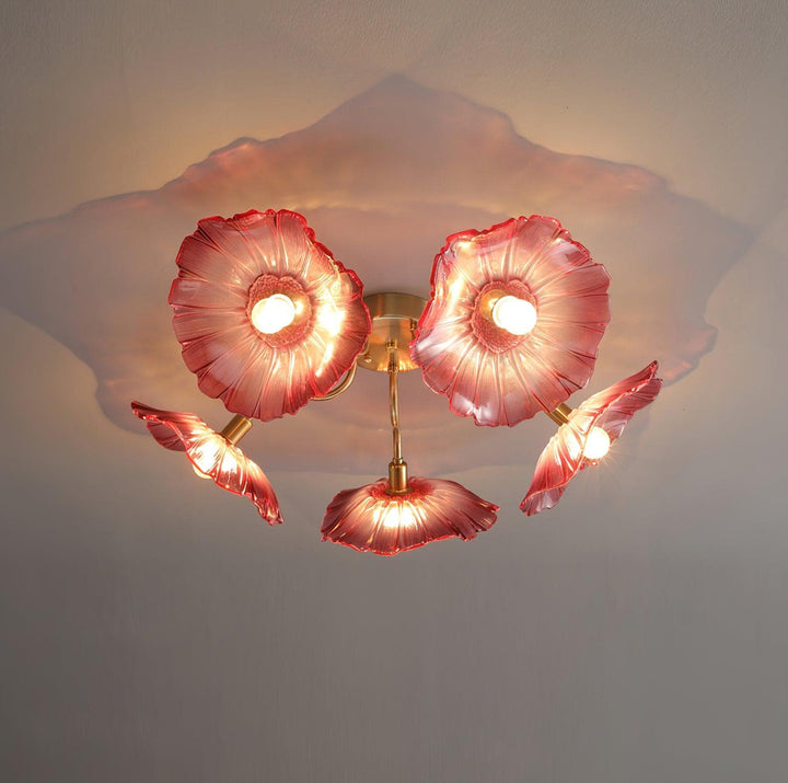 Metavaya Ceiling Lamp 5 heads Dia 83cm x H 26cm / ∅ 32.8″ x H 10.3″ / Pink Lotus Leaf Glass Ceiling Lamp 662668837895 M2023121902-4 Lotus Leaf Glass Ceiling Lamp Sale