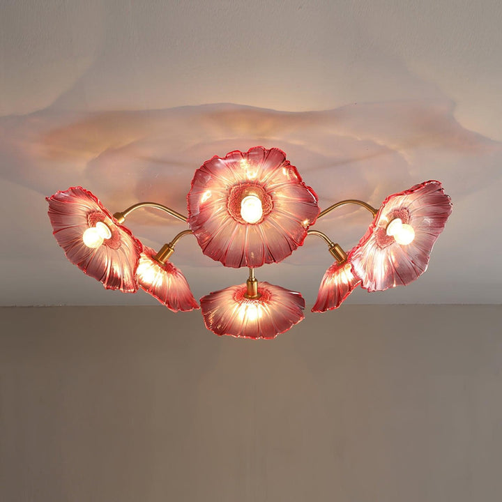 Metavaya Ceiling Lamp 6 heads Dia 90cm x H 26cm / ∅ 35.4″ x H 10.3″ / Pink Lotus Leaf Glass Ceiling Lamp 662668837918 M2023121902-6 Lotus Leaf Glass Ceiling Lamp Sale