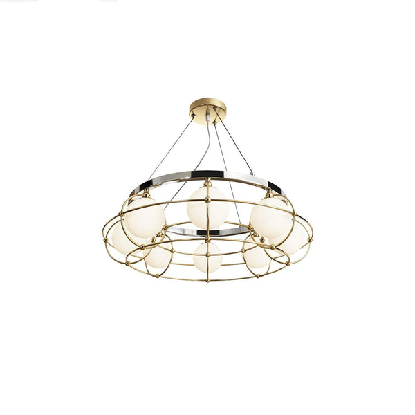 Metavaya Chandelier 8 lamps Dia 60cm x H 150cm / ∅ 23.6″ x H 59.1″ / Titanium Gold & Chrome & White / Warm Light Maytoni Round Chandelier 662668838854 M2023122002-1 Metoni Round Chandelier | Special Sale