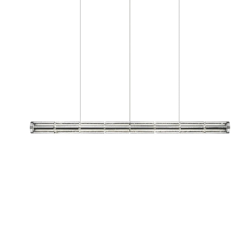Metavaya Chandelier L 165cm x H 10cm / L 64.9″ x H 3.9″ / Silver Gray & Clear / Cool Light Mcdade Segmented Glass Chandelier 662668879802 M202403261-3