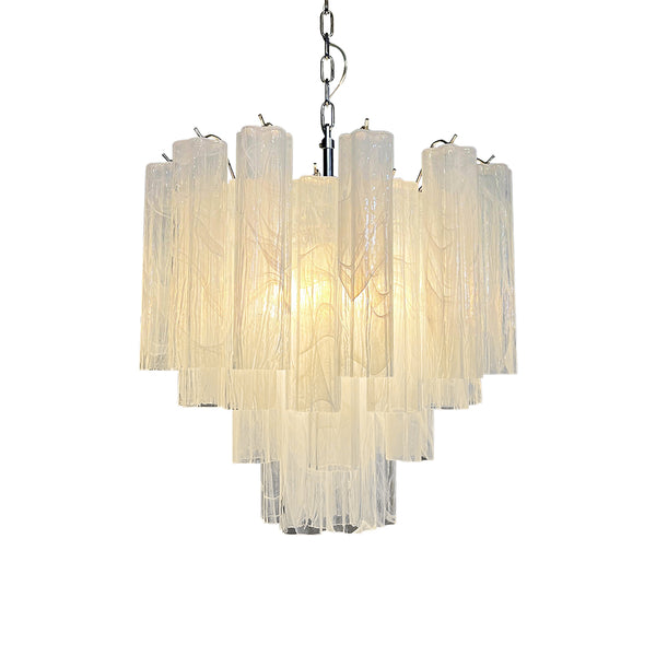 Murano White Glass Tube Chandelier