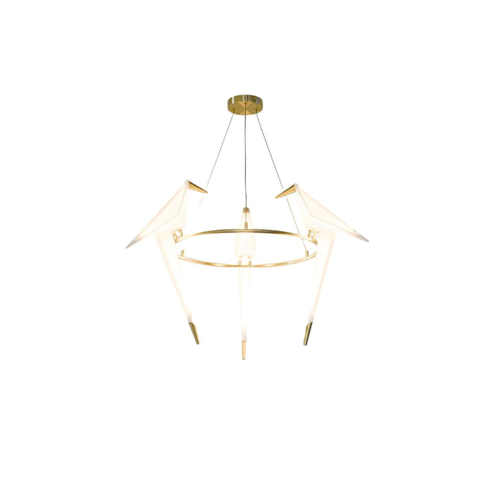 Metavaya Chandelier 3heads Round ∅ 26.8″ X H 19.7″ / Dia 50cm X H 50cm / White+Gold / Warm Light Paper Crane Bird LED Chandelier 662668848785 M2023122803-7