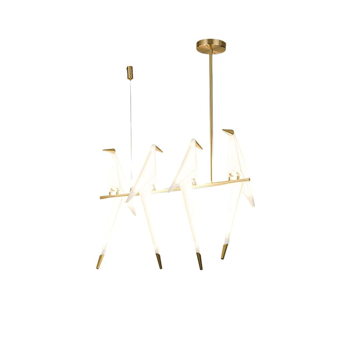 Metavaya Chandelier 4heads A ∅ 29.5″ X H 40.9″ / Dia 75cm X H 104cm / White+Gold / Warm Light Paper Crane Bird LED Chandelier 662668848792 M2023122803-8