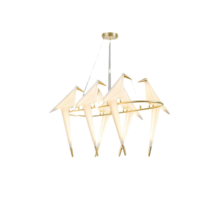 Metavaya Chandelier 6heads Round ∅ 31.5″ X H 19.7″ / Dia 80cm X H 50cm / White+Gold / Warm Light Paper Crane Bird LED Chandelier 662668848839 M2023122803-12