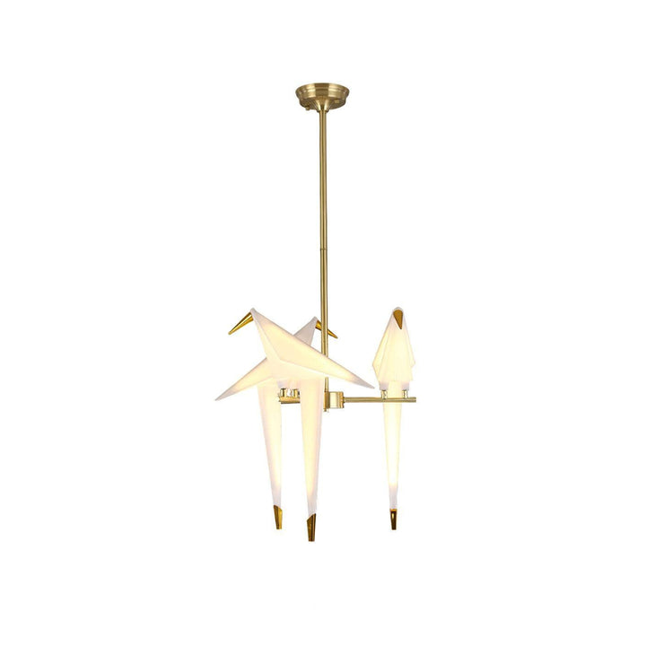 Metavaya Chandelier 3heads B ∅ 15.7″ X H 35.4″ / Dia 40cm X H 90cm / White+Gold / Warm Light Paper Crane Bird LED Chandelier 662668848778 M2023122803-6