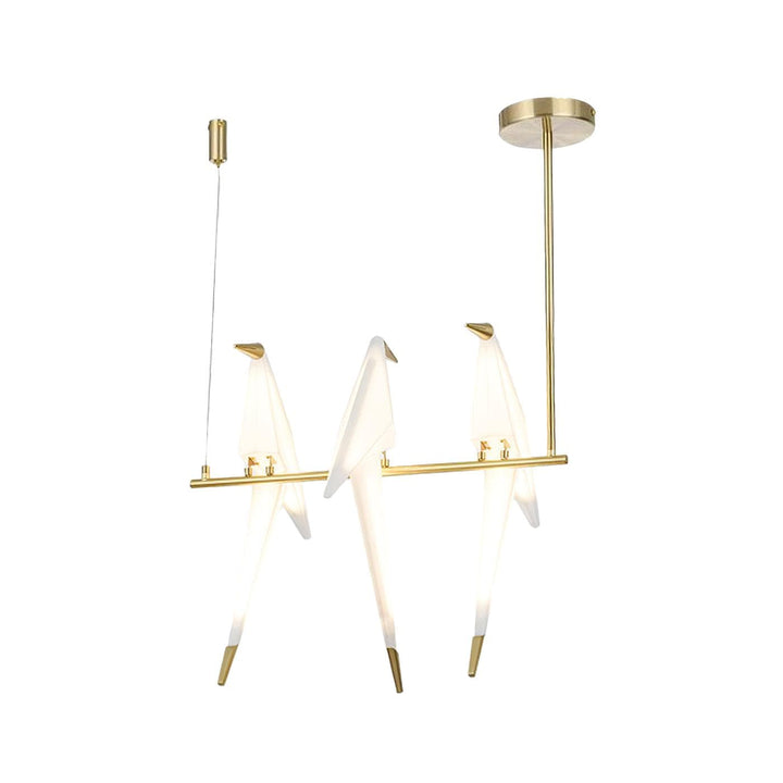 Metavaya Chandelier 3heads A ∅ 23.6″ X H 35.4″ / Dia 60cm X H 90cm / White+Gold / Warm Light Paper Crane Bird LED Chandelier 662668848761 M2023122803-5