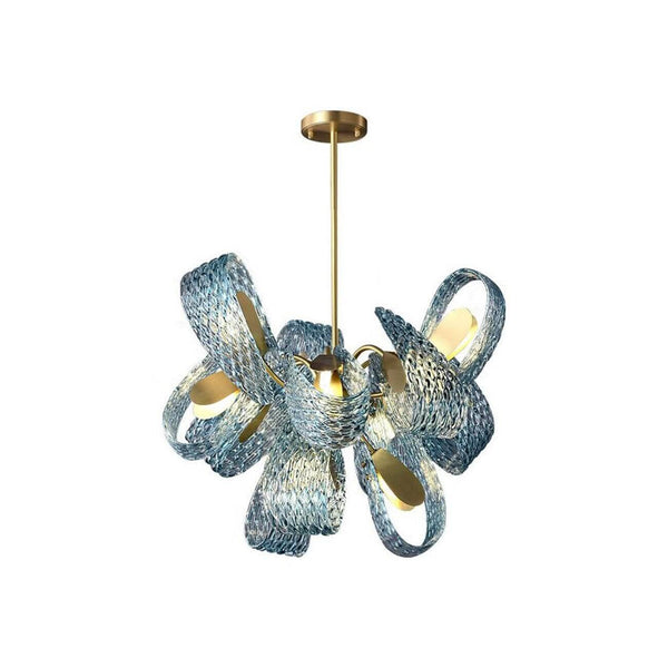 Metavaya Chandelier Petal Blue Glass Chandelier Brass Petal Blue Glass Chandelier