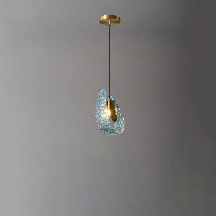 Metavaya Pendant light Dia 13cm x H 23cm / Φ 5.1″ x H 9″ / Brass+Blue Petal Blue Glass Pendant Light 662668885810 M202404205-1