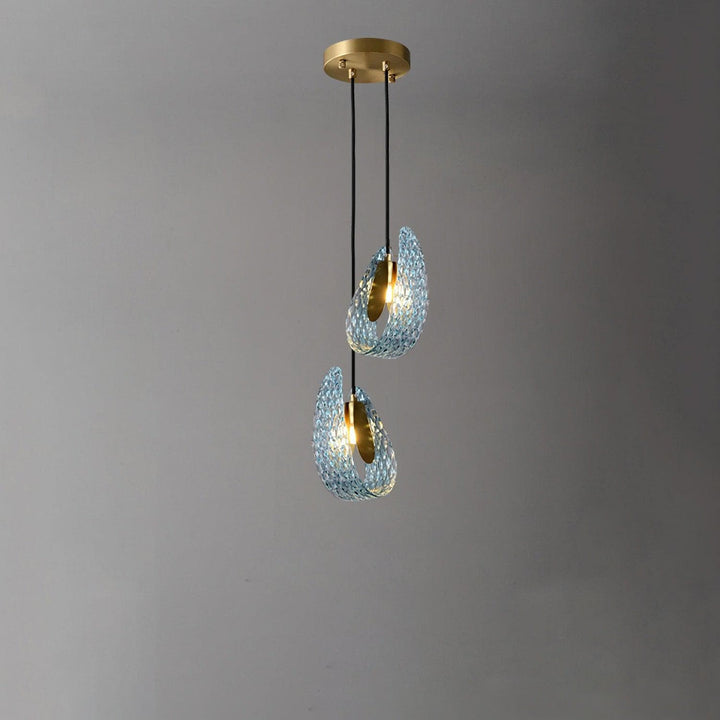 Metavaya Pendant light Dia 13cm x H 23cm / Φ 5.1″ x H 9″ / Brass+Blue Petal Blue Glass Pendant Light 662668885810 M202404205-1