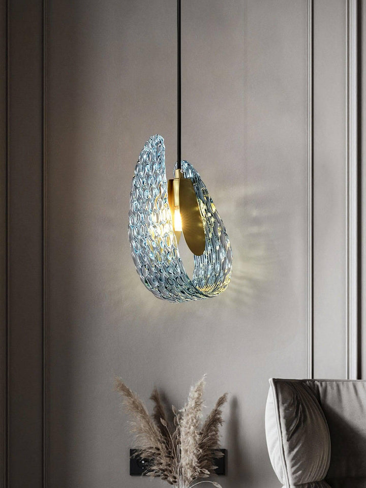 Metavaya Pendant light Dia 13cm x H 23cm / Φ 5.1″ x H 9″ / Brass+Blue Petal Blue Glass Pendant Light 662668885810 M202404205-1