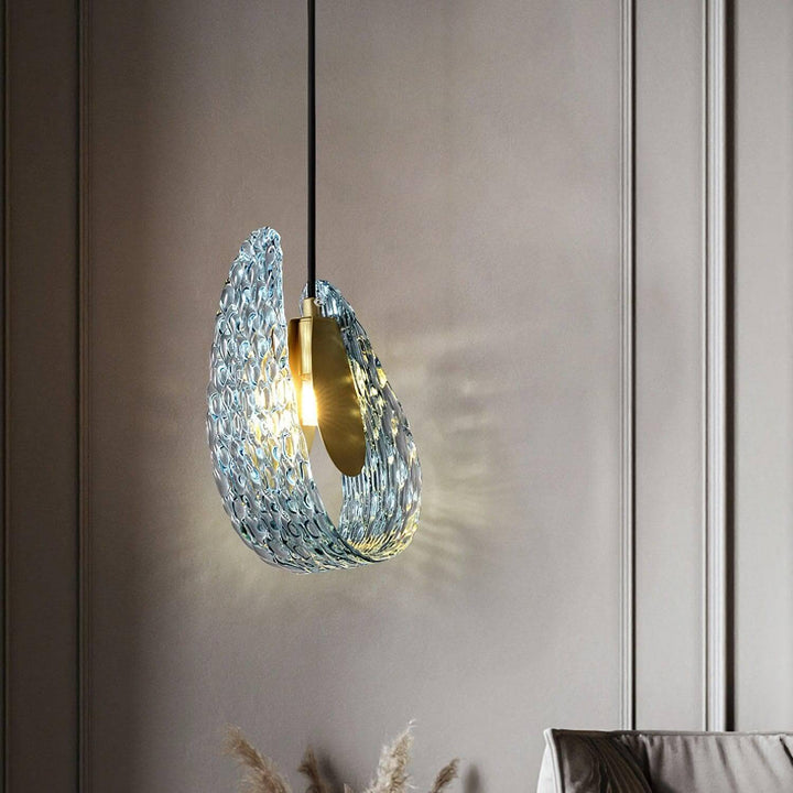 Metavaya Pendant light Dia 13cm x H 23cm / Φ 5.1″ x H 9″ / Brass+Blue Petal Blue Glass Pendant Light 662668885810 M202404205-1