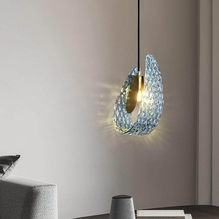 Metavaya Pendant light Dia 13cm x H 23cm / Φ 5.1″ x H 9″ / Brass+Blue Petal Blue Glass Pendant Light 662668885810 M202404205-1