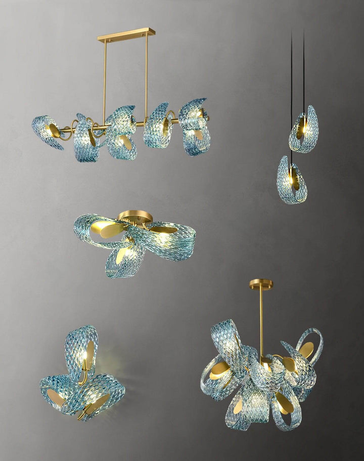 Metavaya Pendant light Dia 13cm x H 23cm / Φ 5.1″ x H 9″ / Brass+Blue Petal Blue Glass Pendant Light 662668885810 M202404205-1