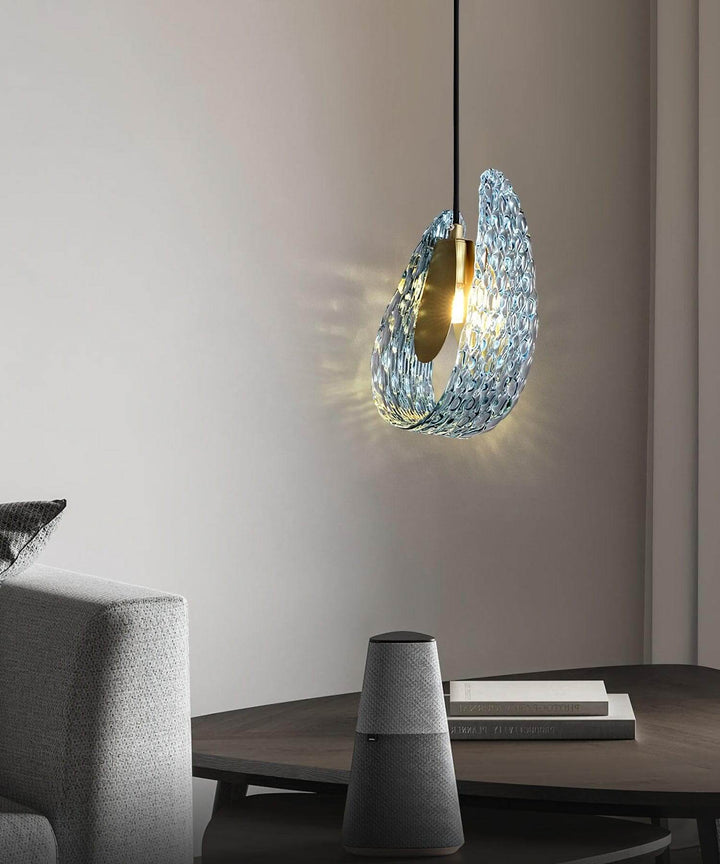 Metavaya Pendant light Dia 13cm x H 23cm / Φ 5.1″ x H 9″ / Brass+Blue Petal Blue Glass Pendant Light 662668885810 M202404205-1