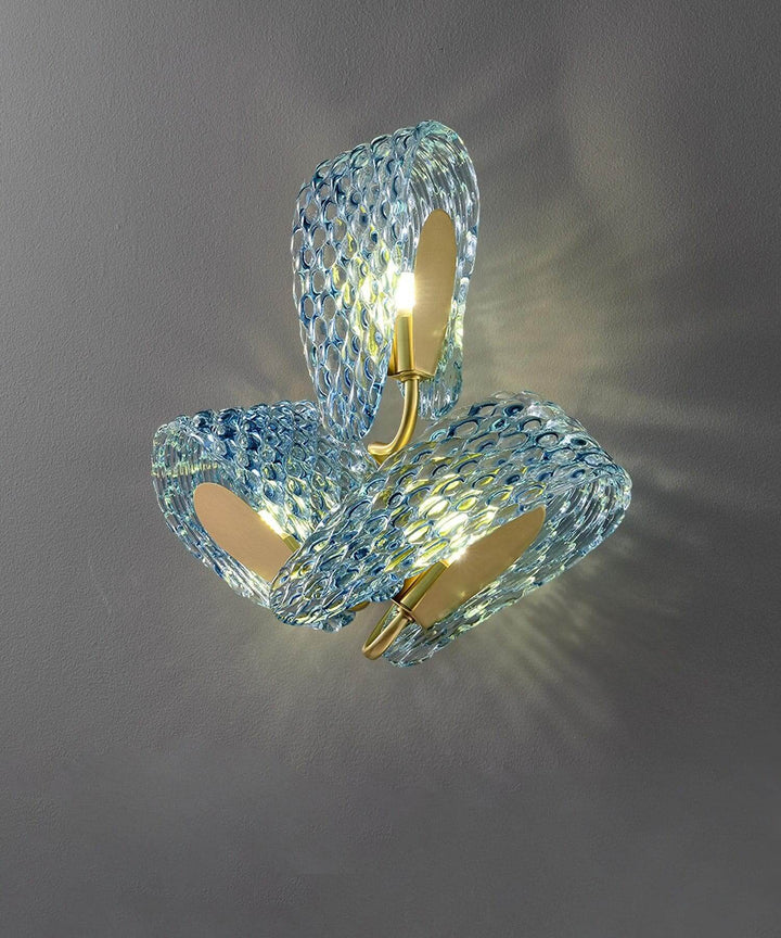 Metavaya Wall lamp Petal Blue Glass Wall Lamp Brass Petal Blue Glass Wall Lamp