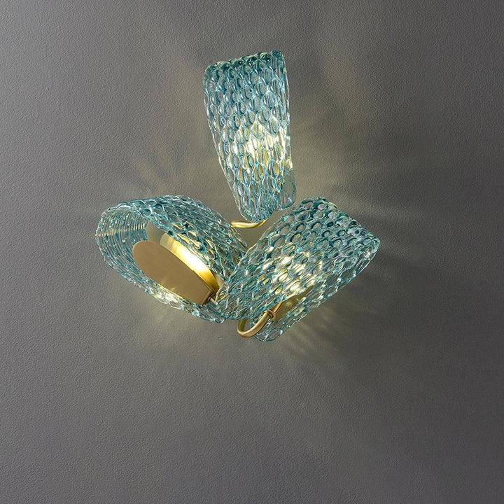 Metavaya Wall lamp Petal Blue Glass Wall Lamp Brass Petal Blue Glass Wall Lamp