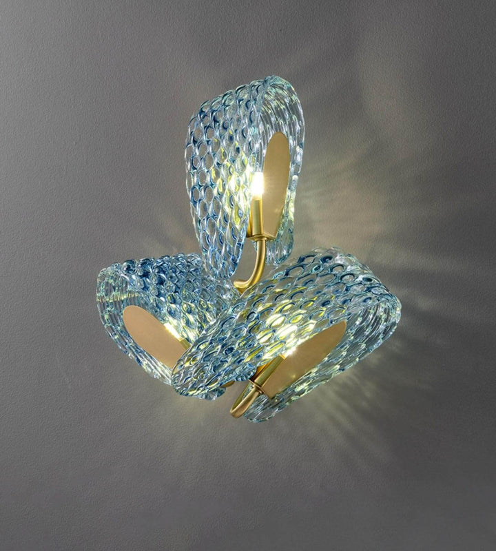 Metavaya Wall lamp Petal Blue Glass Wall Lamp Brass Petal Blue Glass Wall Lamp