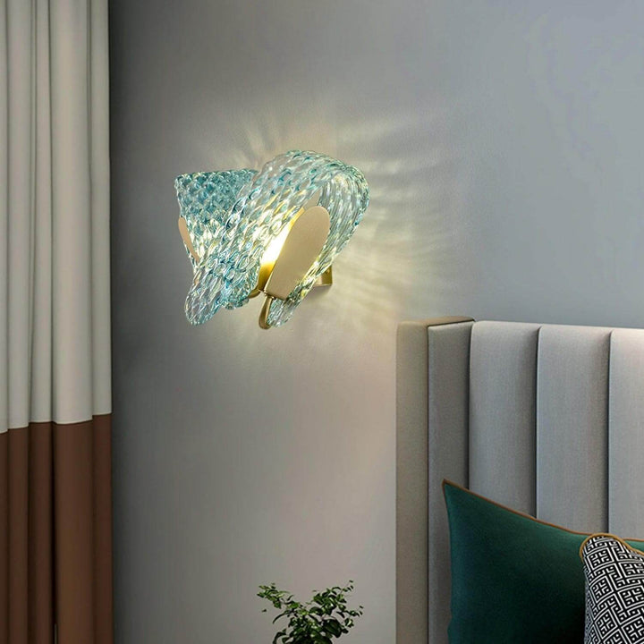 Metavaya Wall lamp Petal Blue Glass Wall Lamp Brass Petal Blue Glass Wall Lamp