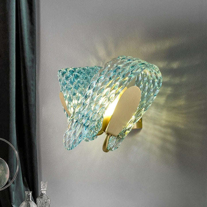 Metavaya Wall lamp Petal Blue Glass Wall Lamp Brass Petal Blue Glass Wall Lamp