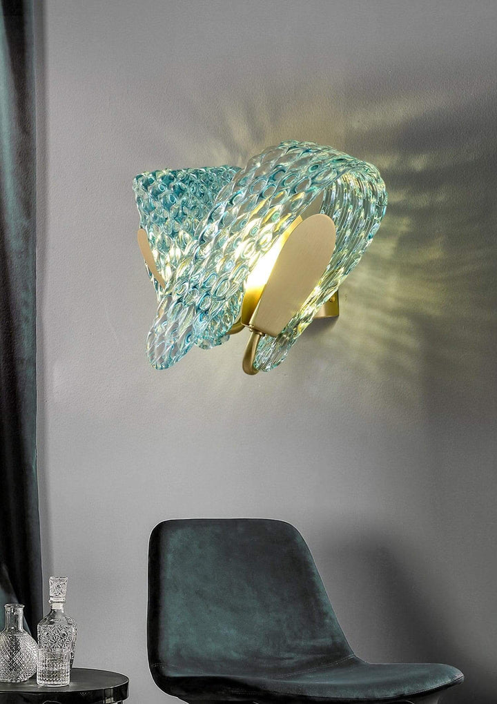 Metavaya Wall lamp Petal Blue Glass Wall Lamp Brass Petal Blue Glass Wall Lamp