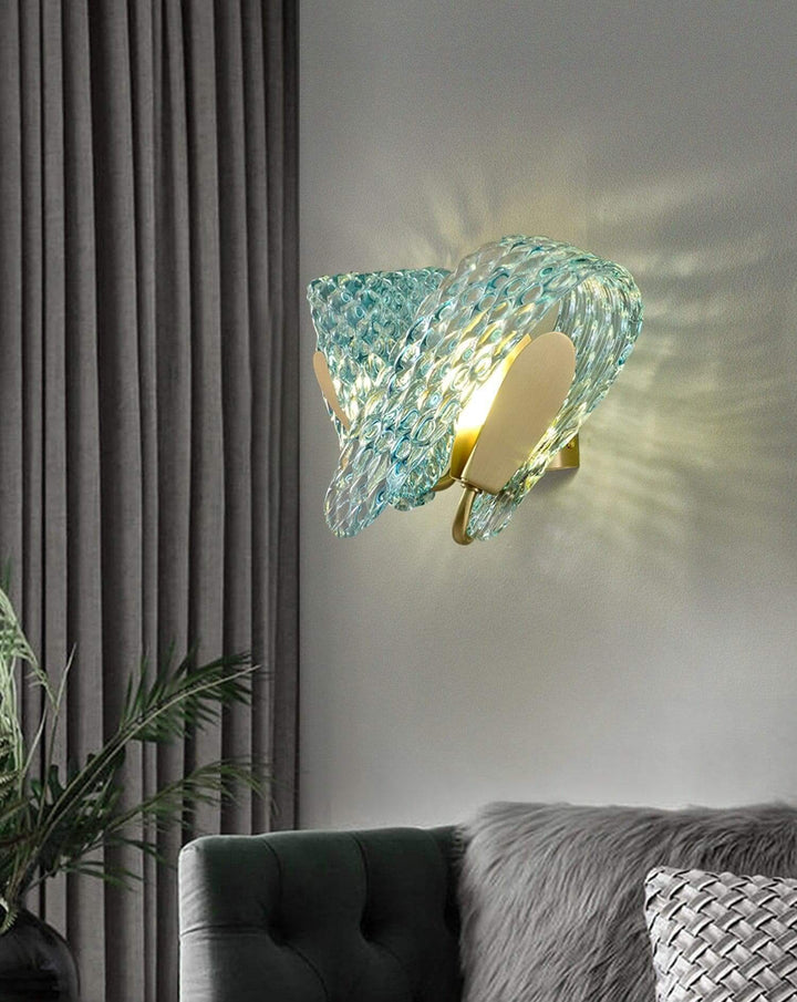 Metavaya Wall lamp Petal Blue Glass Wall Lamp Brass Petal Blue Glass Wall Lamp