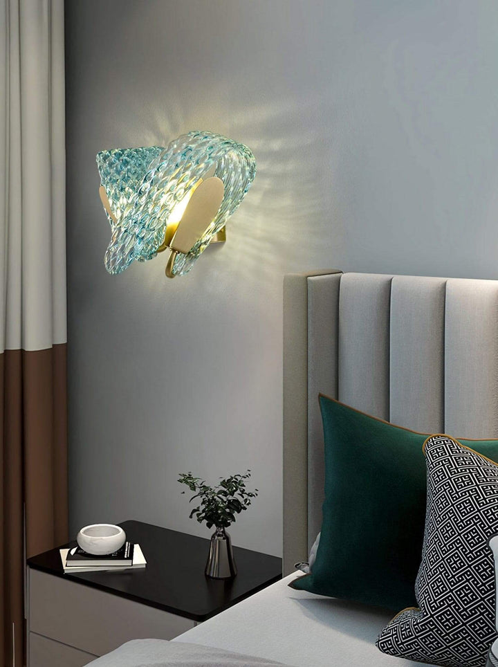 Metavaya Wall lamp Petal Blue Glass Wall Lamp Brass Petal Blue Glass Wall Lamp