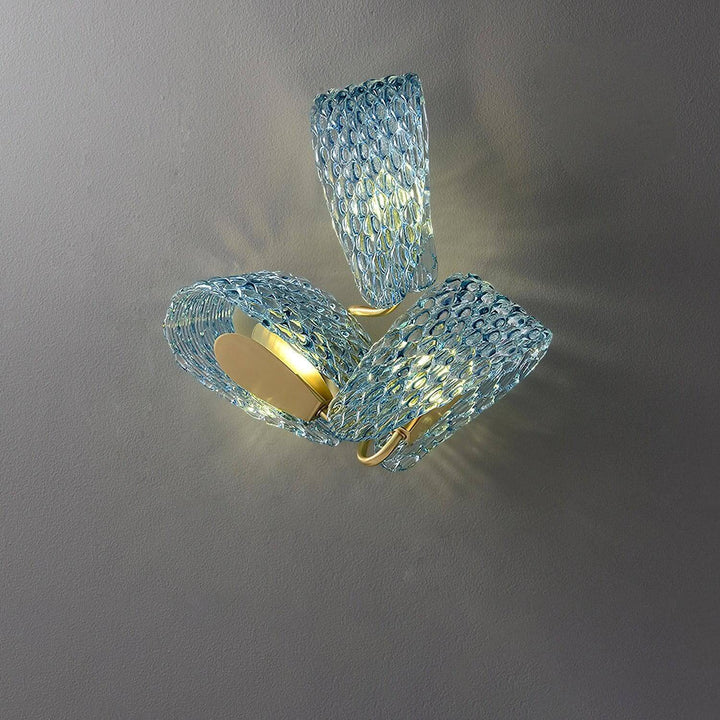 Metavaya Wall lamp Petal Blue Glass Wall Lamp Brass Petal Blue Glass Wall Lamp