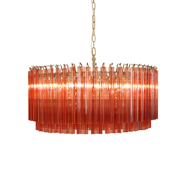 Round Murano Pink Prism Chandelier