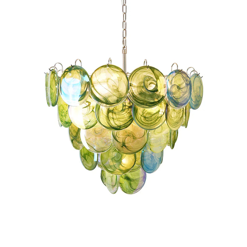 Vintage Green Disc Glass Chandelier | Metavaya