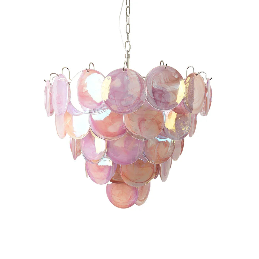 Vintage Pink Disc Glass Chandelier | Metavaya