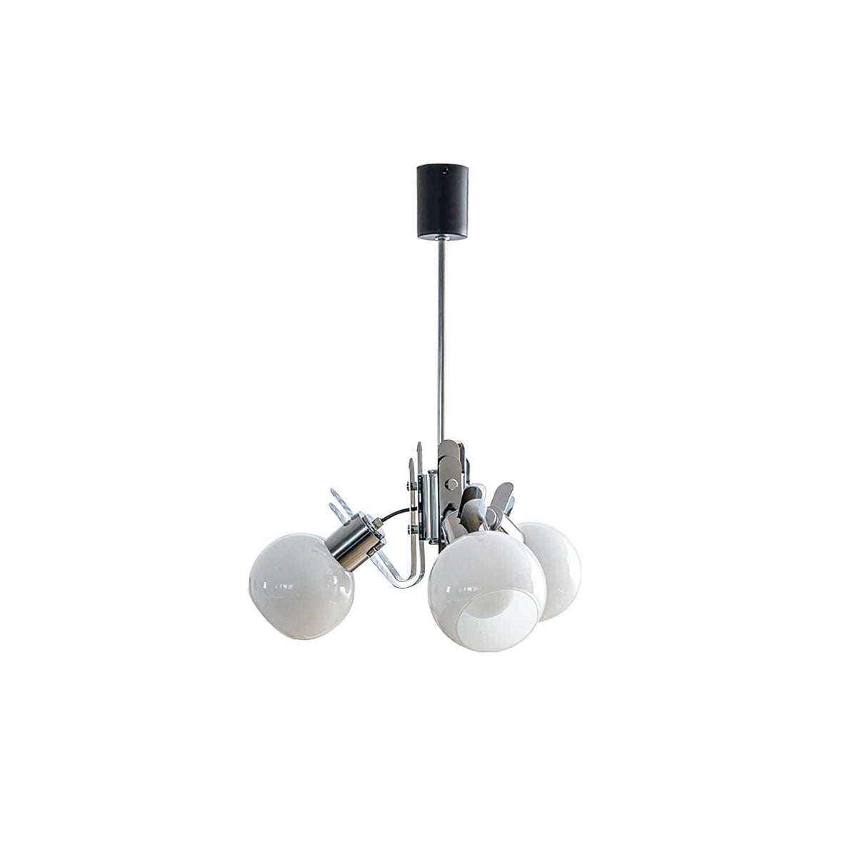 Metavaya Chandelier 3 heads Dia 55cm x H 27.5cm / ∅ 21.6″ x H 10.8″ / Chrome+White Vintage Geometrical Chrome Chandelier 6938617790233 M2023101205-1