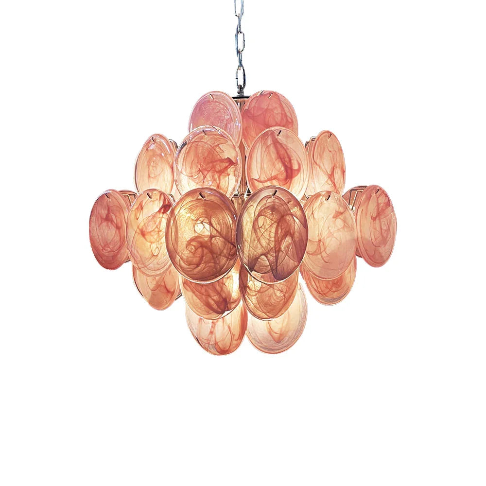 Vintage Pink Glass Disks Chandelier | Metavaya