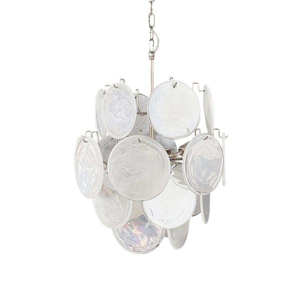 White Murano Disc Glass Chandelier