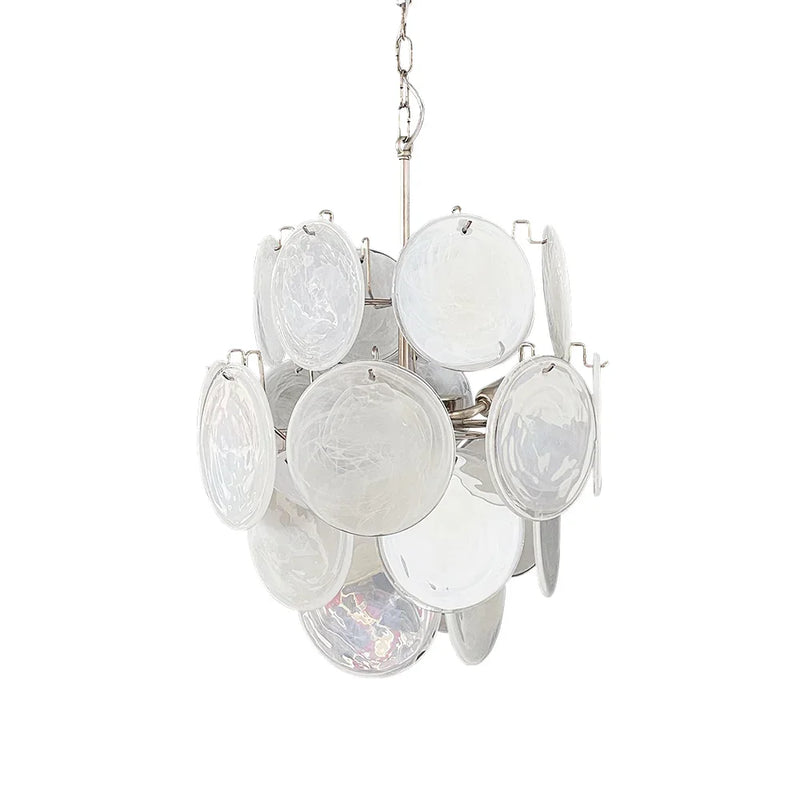 White Murano Disc Glass Chandelier | Metavaya